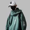 남성 후드 티 스웨터 HOUZHOU Techwear 후드 헐렁한 하라주쿠 일본 Streetwear 힙합 가을 터틀넥 남성 221008 블랙 까마귀 후드 티 셔츠