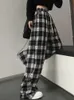 Pantaloni da donna Capris HOUZHOU Pantaloni scozzesi oversize Harajuku Pantaloni da donna a quadri bianchi neri alla moda coreana per pantaloni sportivi a gamba larga da donna 221007