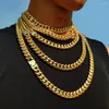 Ketens 24k goud vergulde dikke ketting hoge gepolijste roestvrij staal Miami Flat Curb Cuban Link Chain for Men