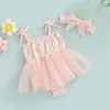 Pagliaccetti Toddler Baby Girl Abiti estivi Tuta senza maniche TieUp Stampa floreale Gonna in tulle Zoom Pagliaccetto patchwork Fascia per capelli J220922