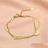 Bracelets de cheville Bijoux de luxe Double coeur Lettre Amour Cheville Femmes Or Couleur Acier inoxydable Dames Ne se fanent pas 2731 T2 Drop Livraison 2021 BDE DHSZQ