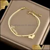 Bracelets de cheville Bijoux de luxe Double coeur Lettre Amour Cheville Femmes Or Couleur Acier inoxydable Dames Ne se fanent pas 2731 T2 Drop Livraison 2021 BDE DHSZQ