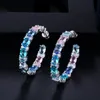 Hoop Huggie Cwwzircons Big Circle Round Multi Color Blue Cubic Zirconia Crystal Women Earrings Luxury Cz Jewelry Gift CZ580 2210081237596