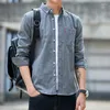 Mäns avslappnade skjortor 2022 Spring Autumn Men Plaid Single Breasted Long Sleeve Slim Fit Blue Korean Chic Fashion Outwear Tops W253