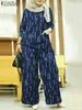 Ethnic Clothing Women Summer Matching Sets ZANZEA 2pcs Vintage Islamic Ramadan Casual Floral Print Pants Suits Fashion Muslim 221007