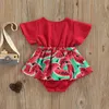 Romances irmãs combinando roupa vestido de vestido de verão de verão bebê meninas de melancia vadia de macacão de manga curta do pescoço J220922
