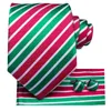 Bow Ties Hi-Tie Green Red Striped Silk Men's Tie Set 8.5cm Wedding For Men Design Hanky Cufflinks Quality Necktie