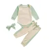 Clothing Sets Infant Baby Girls Boys 3Pcs Fall Outfits Long Sleeve Color Block Romper Elastic Waist Pants Headband Set