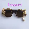 Solglasögon Metal Retro Leopard Frame Gold Monkey Barock Luxury Sun Beach Chain Pearl Round Glasses Women
