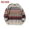 Herrtröjor Ruihuo stickade randiga vintage kläder Pullover Casual Knit M-2XL Ankomster 221007