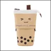 Pencil Cases Pencil Cases Korean Creative Cute Milk Tea Drop-Down Pen Bag Can Stand Retractable Round Cartoon Holder Storage Drop Del Dhrtz