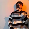 Mens Sweaters Japonya Tarzı Çizgili Sweater Erkek Ona Sakil Kazak Erkekler İçin Kazan
