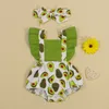 Rompers 2 -delige zomer babymeisje rompers pasgeboren babykleding peuter ruches mouw fruit geprinte romper jumpsuit met hoofdband J220922