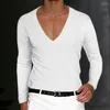 メンズTシャツ2023スプリングメンズTシャツVネック長袖スリムな通気性高品質ソイルドカラートップティーファッションカジュアルメン