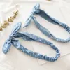 Headbands Summer Women Cute Rabbit Ears Headband Denim Cloth Star Striped Bowknot Hair Band Elastic Turban Girls Hairband Hair Accessories T221007