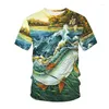 Мужская рубашка летняя мужская футболка 3D открытая рыбалка для рыбалки женская детская мода негабаритная рубашка охотничьих животных Топ мальчик хип-хоп