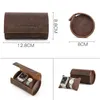 Titta p￥ l￥dor Retro 2 Slot Portable Storage Box Organizer Rund Magnet Buckle Leather Par Roll Brown