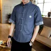 Ethnic Clothing Chinese Style Denim Shirt Jeans Hanfu Men Traditional Tang Suit 2022 Summer Clothes 10943