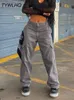 Pantalones de mujer Capris Grey Cargo Pants Jeans Mujer cintura alta Slim Fashion Streetwear ArmyGreen Big Pockets Y2k Vintage Baggy Denim Pantalones overoles 221007