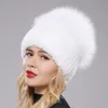 Beanie/Schädel Kappen Frauen Winter Luxus Echt Rex Kaninchen Pelz Hut Gestrickte Top Natürliche Kappe Echte Beanies 221008