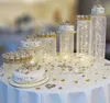 Decorações de casamento Bolo de peça central Stands exibir aniversário de sobremesa rack redonda de cristal cupcake stand table table center decoração 6pcs/conjunto