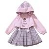 Robes pour filles Vêtements pour enfants Costumes Printemps Automne Filles Jupe à carreaux Costumes Robe Pull à manches longues Costumes Mode Sweet 2 Piece Clothing