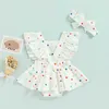 Barboteuses Enfant Bébé Filles Summer Romper Robe Mignon Rainbow Dots Motif À Volants Manches Croix Dos Nu Combinaisons Et Bandeau J220922