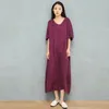 Casual Dresses Women Cupro Fabric V Neck Soft Purple Loose Dress Ladies Robe Summer Half Sleeve Female Irregular