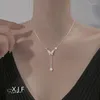 Chains Silver Color Luxury Crystal Simulated Pearl Beads Long Tassel Pendant Necklace Party Jewelry