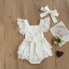 Rompers 024m Summer Baby Girls Princess Rompers spets Floral Print Ruffles Kort ärm rygglösa jumpsuits 2pc outfit J220922