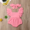 Rompers 2020 Summer Newborn Baby Girl Boy 2 Piece Jumpsuit Fly Sleeves Clothes Ruffle Linen Romper Headband Casual Cute Outfits J220922
