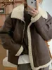 Femmes Fourrure Faux Syiwidii Manteau Veste D'hiver En Laine D'agneau En Peau De Mouton Lâche Chaud Épaissir Locomotive Femelle Noir Chic Pu Outwear 221008