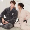 Men's Sleepwear Men And Women Autumn Winter Thick Suit Flannel Three Layers Cotton Loose Casual Coral Velvet Lovers Pajamas Set