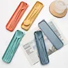 Dinnerware Sets Portable Wheat Straw Flatware Set Travel Utensils Reusable Cutlery With Carrying Case For Lunch Picnic M6CE