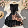 Saray tarzı küçük elbise ünlüler üst düzey kadın giyim tasarım duyu azınlık renk kontrast vintage jacquard elbise