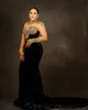 Aso Ebi Black Mermaid Prom Dresses gold Lace Beaded Crystals long sleeve Evening Second Reception Birthday Engagement Gowns