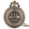 Pocket Watches Retro Bronze Crown Display Pendant Necklace Quartz Movement Antique Clock med 80 cm tröja kedjegåvor unisex