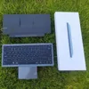 Trådlös blå tandtangentbord för surfplatttelefoner dator med PU-läderfodral Fällbar pekplatta Portabelt tangentbord 3-enheter Synkronisering