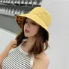 Wide Brim Hats New Leopard Panama Hat Women Japanese Double-Sided Sunshade Bucket Hats Female Sun Protection Sunscreen Caps Wholesale P230311