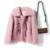 Dames bont wollen shearling jas dames faux suède voering jas winter dik warme rf1901