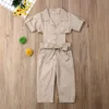 Rompers mode peuter babyjongen meisje Engeland stijl jumpsuit kinderen zomer zomer korte mouw show taille algehele broek casual losse jumpsuit j220922