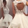 2022 Lovely A Line Wedding Dresses Sexy Jewel Neck Illusion Hollow Back 3D Floral Flower Organza Tiered Ruffles Bridal Gowns Plus Size velsido de noiva