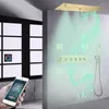 Bathroom Shower Sets Luxury Brushed Gold Thermostatic Head Set 620 320mm LED With Music Features Massage Nozzle