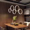 Pendant Lamps Simple 5/3 Rings Lights For Dining Room Bar White/Brown Suspension Luminaire Home Deco Hanging Dimming RC Lamp