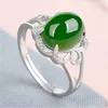 Bagues de Grappe Rétro Argent 925 Bijoux Bague Pour Femmes Ovale Vert Calcédoine Zircon Pierre Précieuse Doigt Ouvert Accessoires De Fiançailles De Mariage