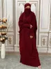 Ubranie etniczne muzułmańska kobieta modlitwa strój islam khimar hijab Dubai Abaya Jilbab 2 -częściowy zestaw arabski czarny indyk sklep Ramadan Hats 221007