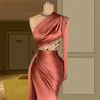 Fashion One Shoulder Evening Dress Mermaid Women Long Sleeves Prom Gown Beads Elegant Party Gown Split Robes De Soiree