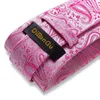 Boogbladen mode roze paisley zijden stropdas voor mannen met gouden ring hanky manchetknopen 8 cm stroptie set zakelijke bruiloft cravat dibangu