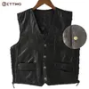 Men's Vests 1PCS Punk Biker Lace Button Autumn Sleeveless Jacket For Black Leather Polyester Motorcycle 221008