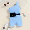 Rompers 16Y Fashion Girls Summer Jumpsuits With Waist Pack Sleeveless One Shoulder Solid Color Ribbed Elastic Playsuits Shorts J220922